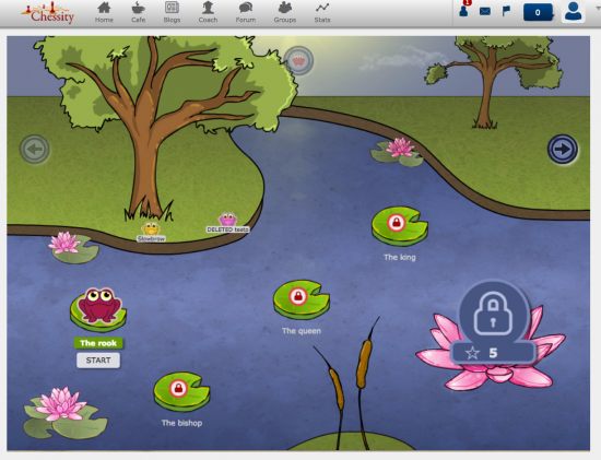 Click on the lily pad to make the frog jump to the next lesson